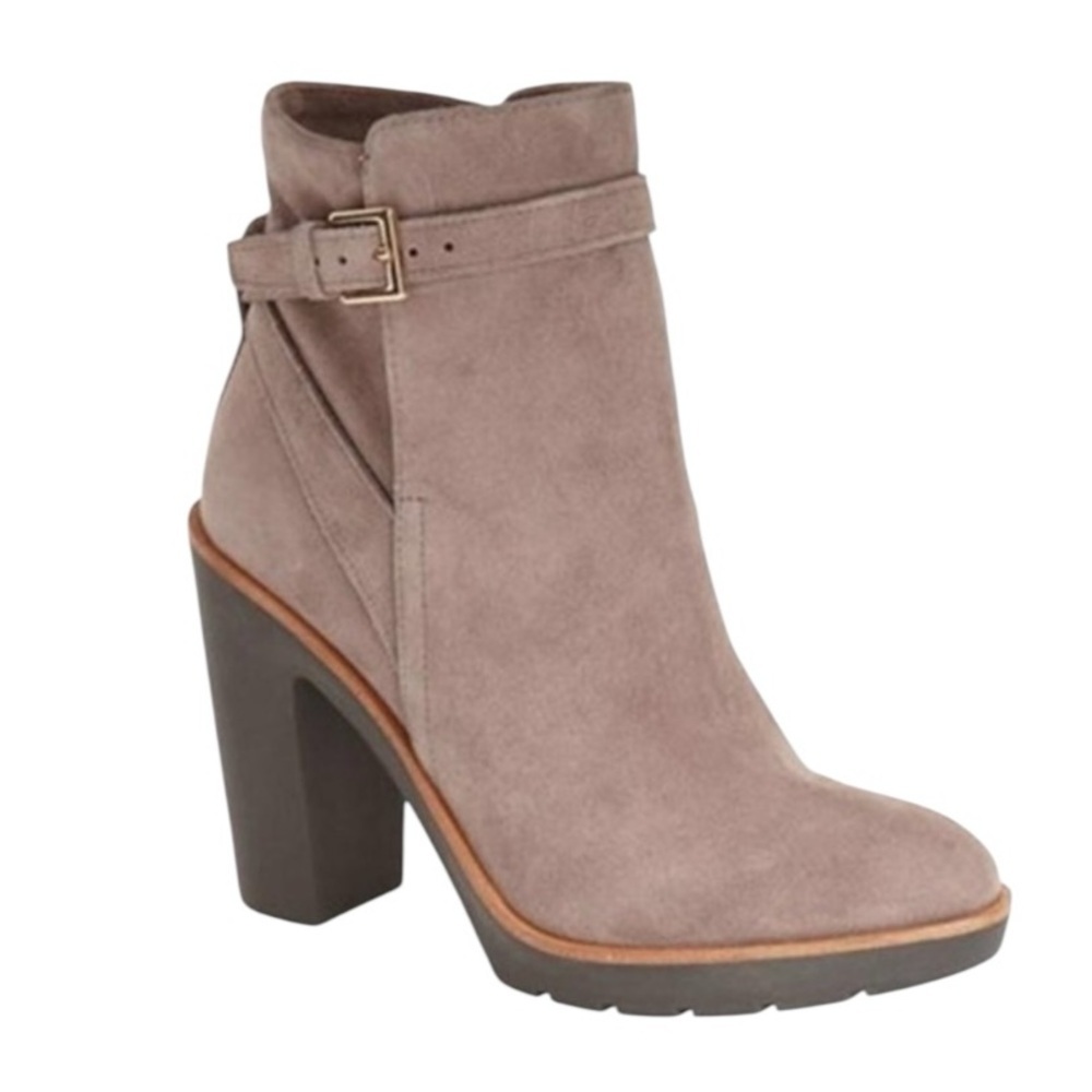 KATE SPADE Suede Leather Taupe Buckle Heeled Booties Boots